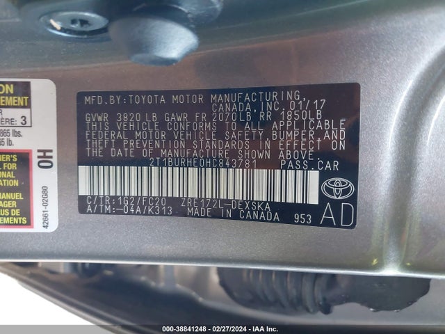 Toyota COROLLA SE 2017 2T1BURHE0HC843781 Image 9