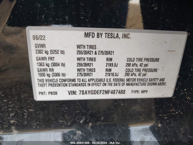 7SAYGDEF2NF487488 Tesla Model Y Performance Dual Motor All-wheel Drive