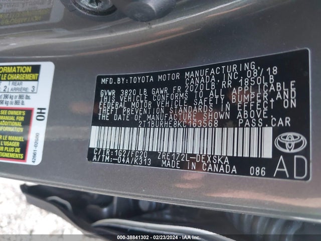 Toyota COROLLA SE 2019 2T1BURHE8KC163568 Image 9
