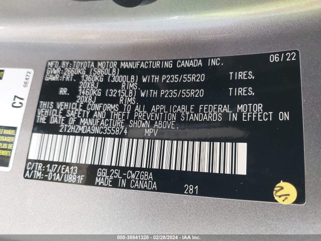 Lexus RX 350 2022 2T2HZMDA9NC355874 Image 9