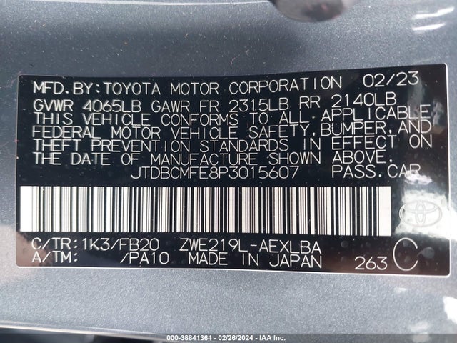 Toyota Corolla Hybrid Le 2023 JTDBCMFE8P3015607 Image 9