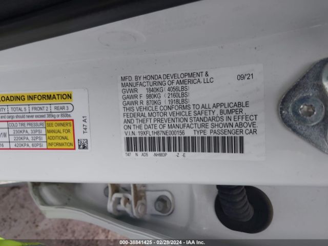 19XFL1H87NE000156 Honda Civic Sport Touring