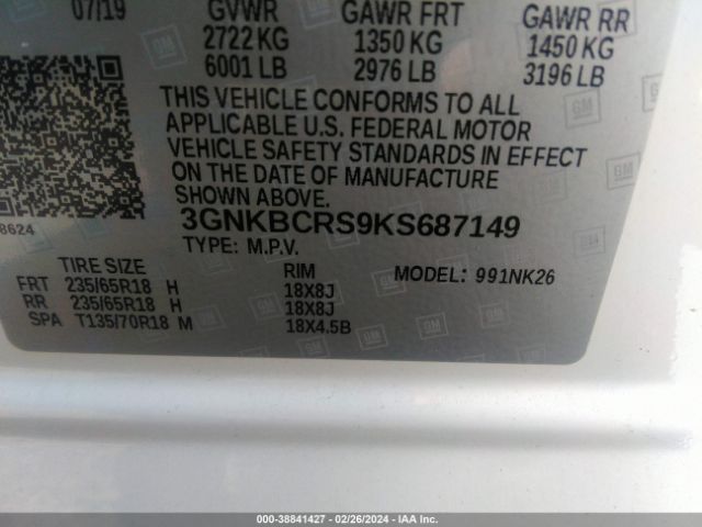 3GNKBCRS9KS687149 Chevrolet Blazer
