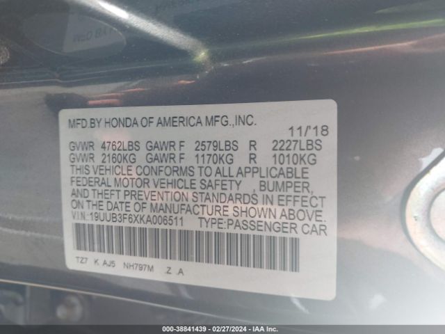 19UUB3F6XKA006511 Acura Tlx Tech   A-spec Pkgs