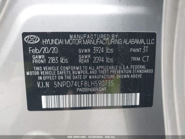 5NPD74LF8LH590735 Hyundai ELANTRA SE