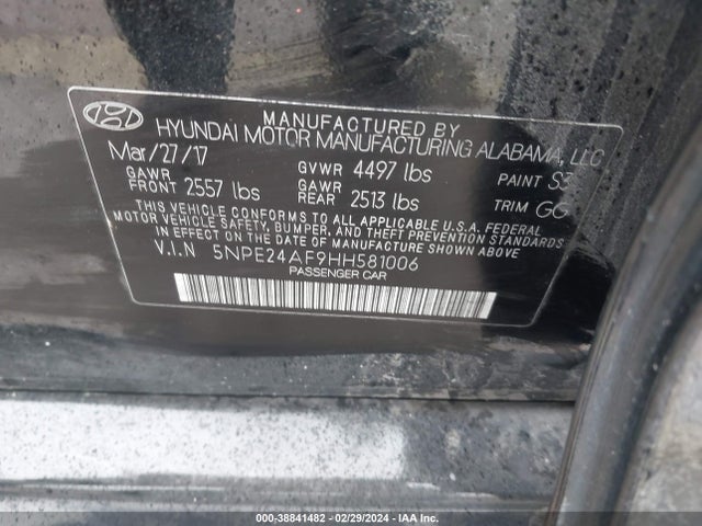 Hyundai SONATA SE 2017 5NPE24AF9HH581006 Image 9