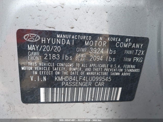 Hyundai ELANTRA SEL 2020 KMHD84LF4LU099545 Image 9