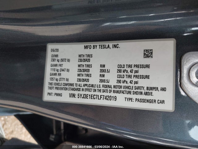 5YJ3E1EC7LF742019 Tesla Model 3 Performance Dual Motor All-wheel Drive