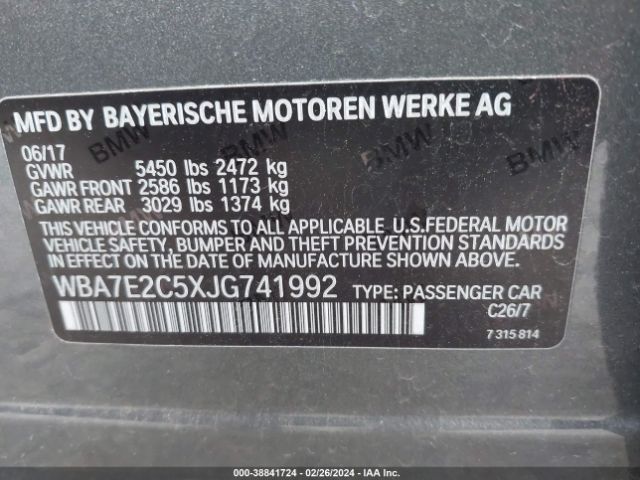WBA7E2C5XJG741992 BMW 740I