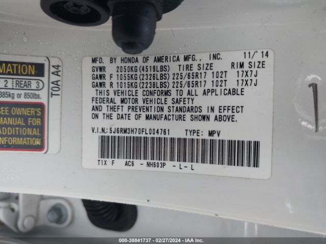 5J6RM3H70FL004761 Honda Cr-v Ex-l
