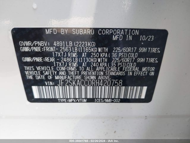2024 SUBARU FORESTER JF2SKACC0RH420758 Photo 8