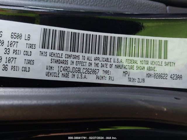 1C4RDJDG8LC262067 Dodge Durango Gt Plus Awd