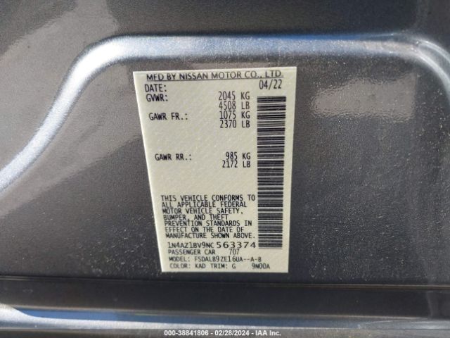 1N4AZ1BV9NC563374 Nissan Leaf S 40 Kwh