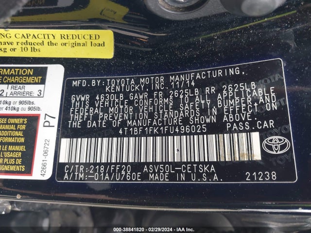 Toyota CAMRY SE 2015 4T1BF1FK1FU496025 Image 9