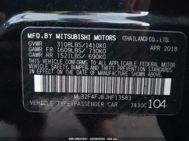 ML32F4FJ6JHF13583 Mitsubishi Mirage G4 Se