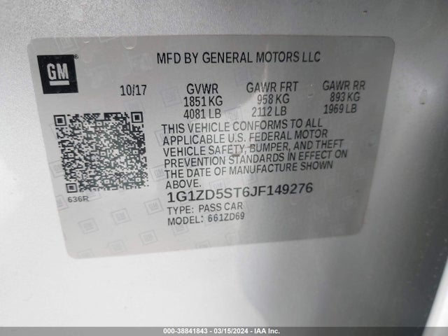 Chevrolet MALIBU LT 2018 1G1ZD5ST6JF149276 Image 9
