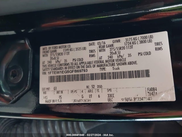 Ford F-150 Platinum 2016 1FTEW1EG5GFB69793 Image 9