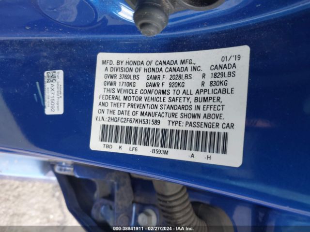 2HGFC2F67KH531589 Honda Civic Lx