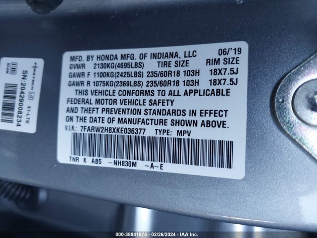 Honda Cr-v Ex-l 2019 7FARW2H8XKE036377 Image 9