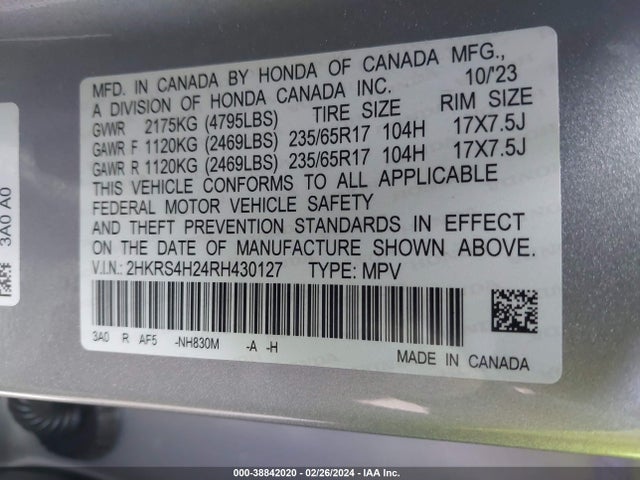 Honda Cr-v Lx Awd 2024 2HKRS4H24RH430127 Image 9