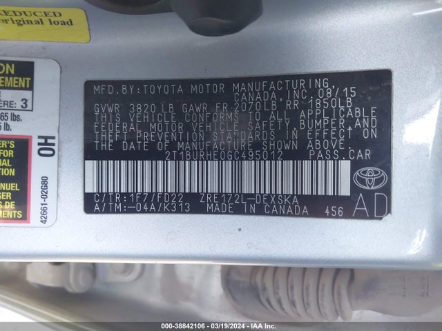 Toyota Corolla S Plus 2016 2T1BURHE0GC495012 Image 9