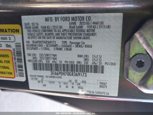 3FA6P0H70GR369173 Ford FUSION SE