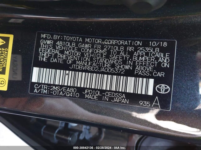 Toyota Mirai 2018 JTDBVRBD2JA005372 Image 9