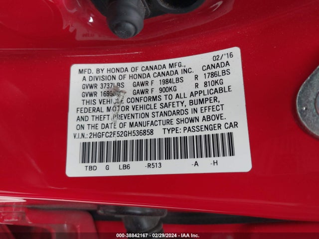 Honda Civic Lx 2016 2HGFC2F52GH536858 Image 9