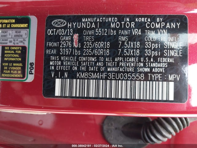 Hyundai Santa Fe Gls 2014 KM8SM4HF3EU035558 Image 9