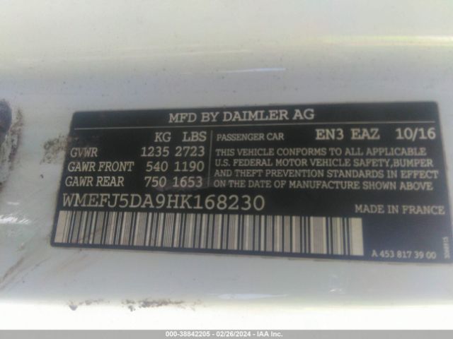 WMEFJ5DA9HK168230 Smart Fortwo Passion/prime/proxy/pure
