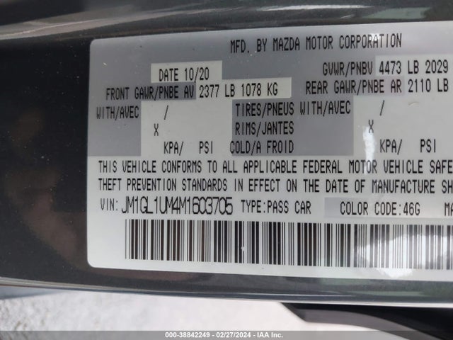 Mazda Mazda6 Sport 2021 JM1GL1UM4M1603705 Image 9