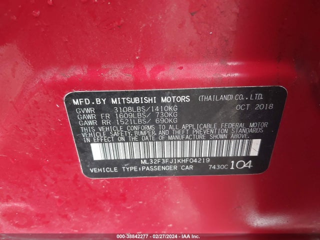ML32F3FJ1KHF04219 Mitsubishi Mirage G4 Es