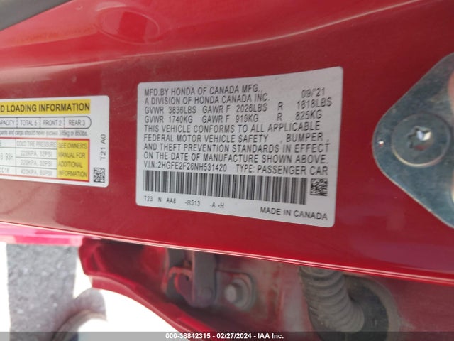 Honda Civic Lx 2022 2HGFE2F26NH531420 Image 9