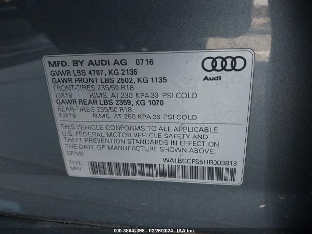 WA1BCCFS5HR003813 Audi Q3 2.0t Premium