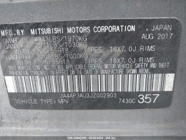 JA4AP3AU3JZ002903 Mitsubishi Outlander Sport Es/se