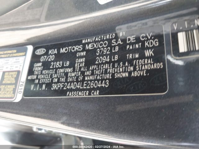 3KPF24AD4LE260443 KIA Forte Fe/lxs