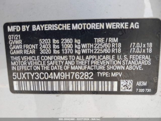 5UXTY3C04M9H76282 BMW X3 Sdrive30i