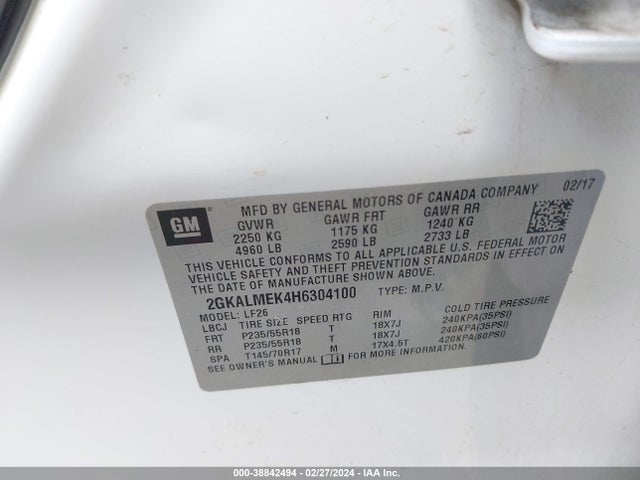GMC Terrain Sle-1 2017 2GKALMEK4H6304100 Image 9