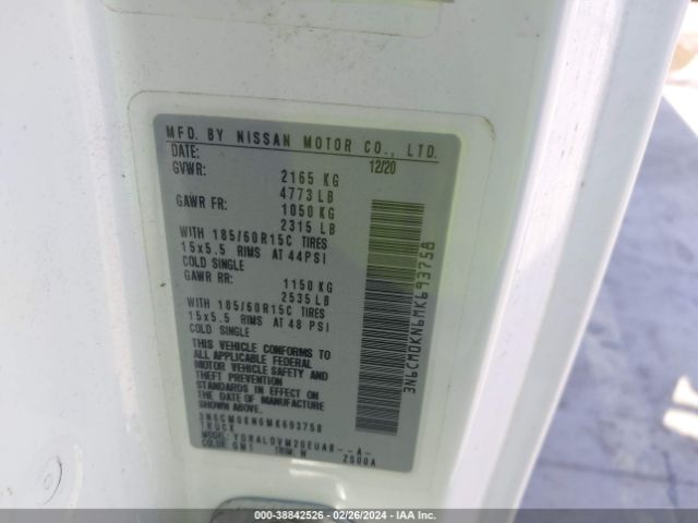 3N6CM0KN6MK693758 Nissan Nv200 Compact Cargo S Xtronic Cvt