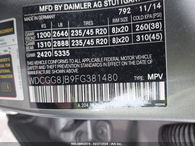 WDCGG8JB9FG381480 Mercedes-Benz Glk 350 4matic