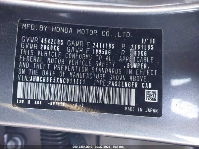 JHMCR6F5XHC011511 Honda Accord Hybrid Ex-l