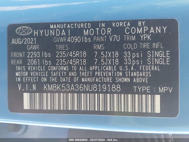 Hyundai Kona Limited 2022 KM8K53A36NU819188 Image 9