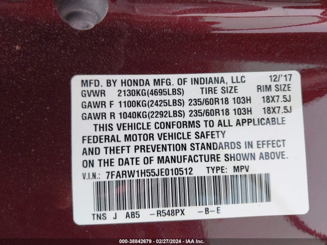 Honda CR-V EX 2018 7FARW1H55JE010512 Image 9