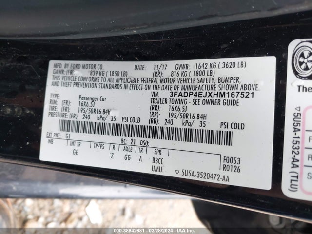 Ford FIESTA SE 2017 3FADP4EJXHM167521 Image 9