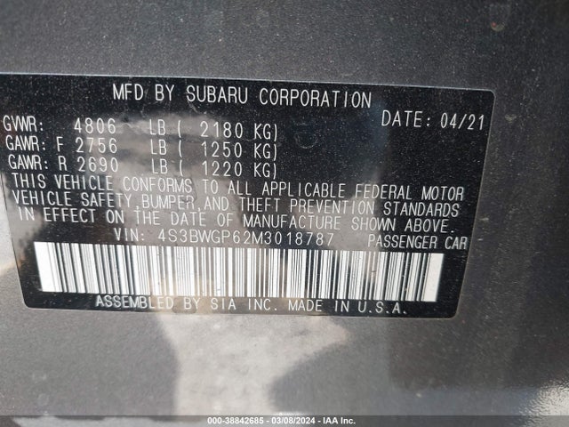 Subaru Legacy Touring Xt 2021 4S3BWGP62M3018787 Image 9