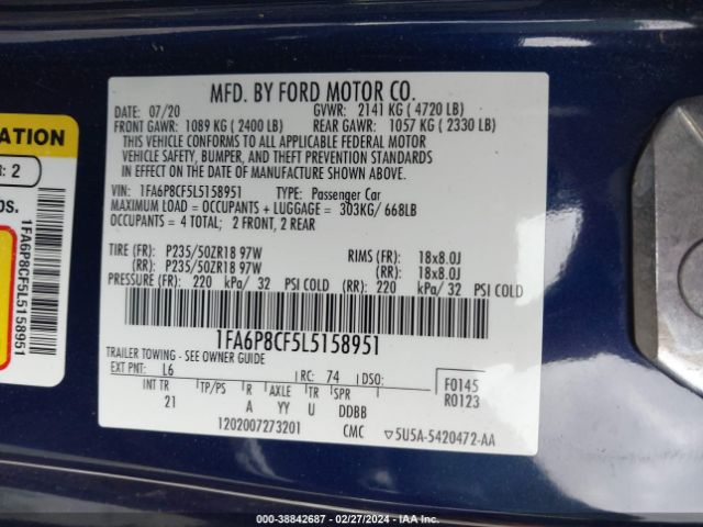 1FA6P8CF5L5158951 Ford Mustang Gt Fastback