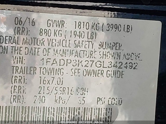 Ford FOCUS SE 2016 1FADP3K27GL342492 Image 9