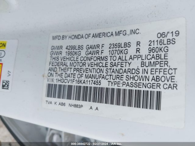 1HGCV1F16KA117455 Honda ACCORD LX
