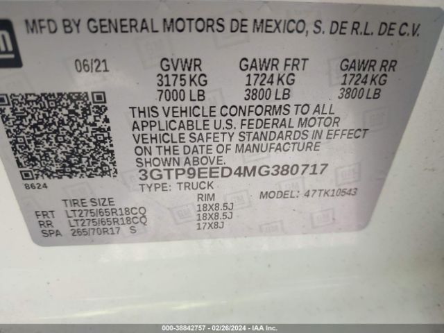 3GTP9EED4MG380717 GMC Sierra 1500 4wd  Short Box At4