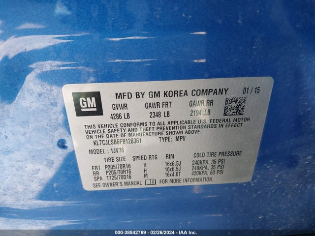 Chevrolet Trax Lt 2015 KL7CJLSB6FB128361 Image 9